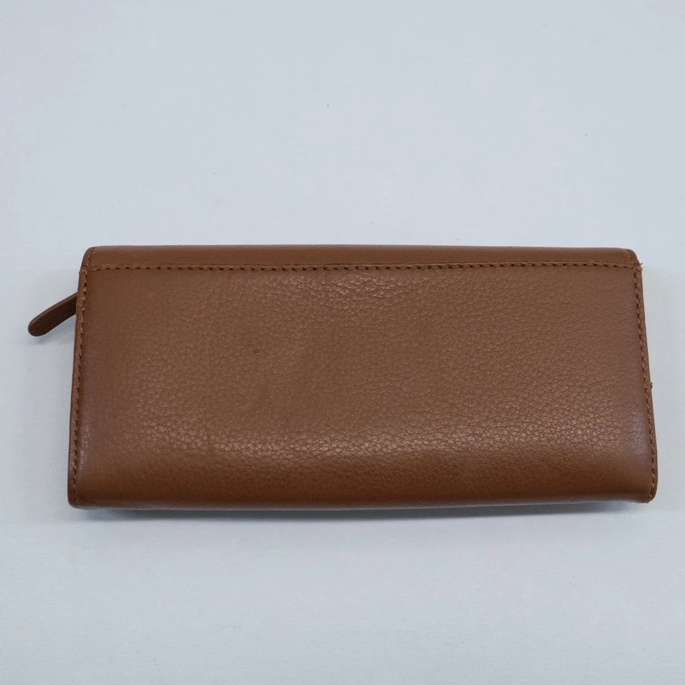 Michael Kors Wallet Women Brown Pebbled Leather Gold Logo Plate OS Classic